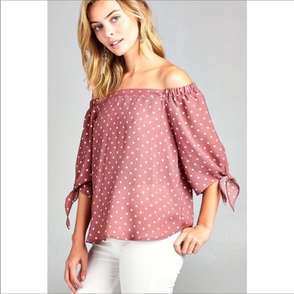 LAST 2 - Off Shoulder Polka Dot Top - Picture 2 of 5